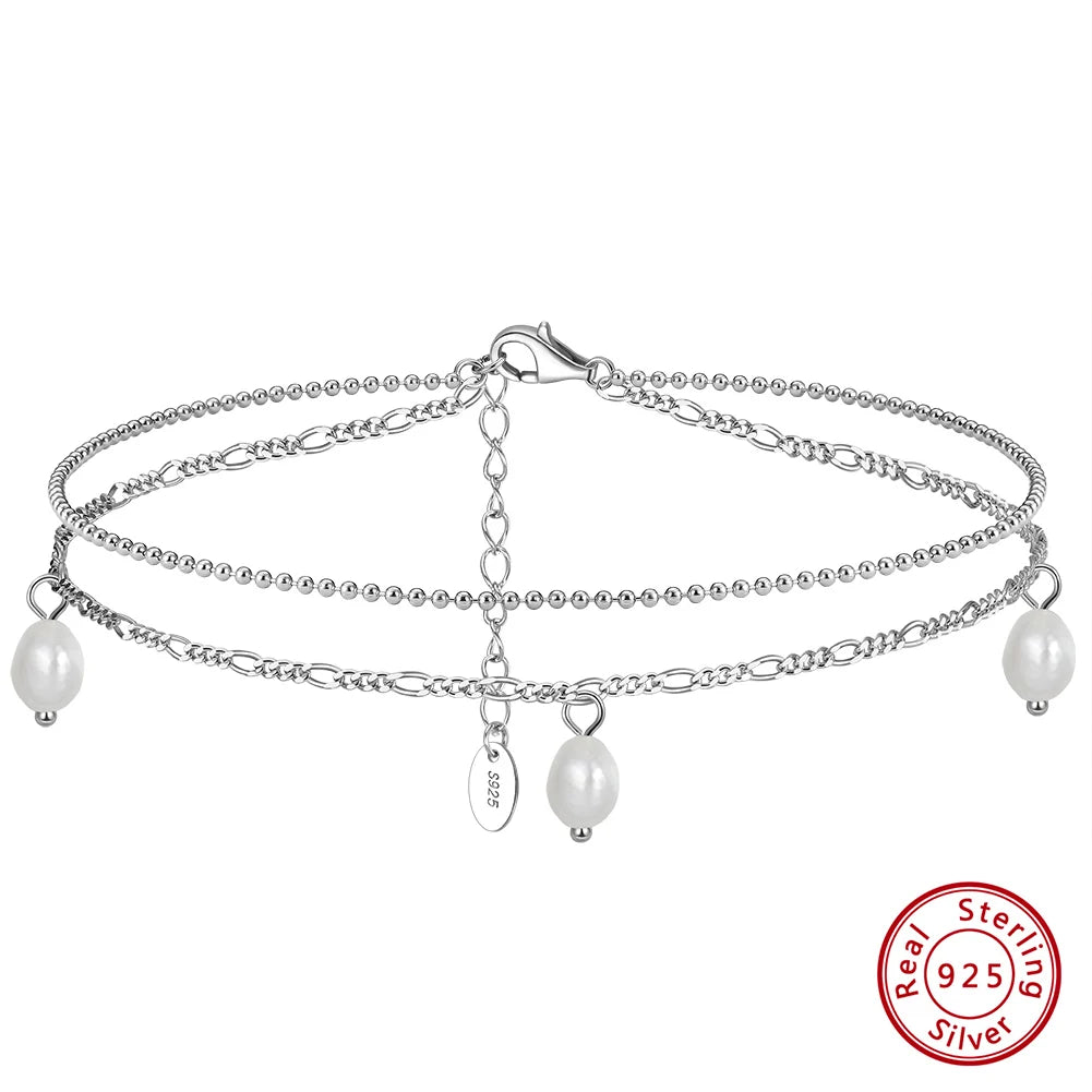 Freshwater Pearls & Chain Anklet (Sterling Silver)