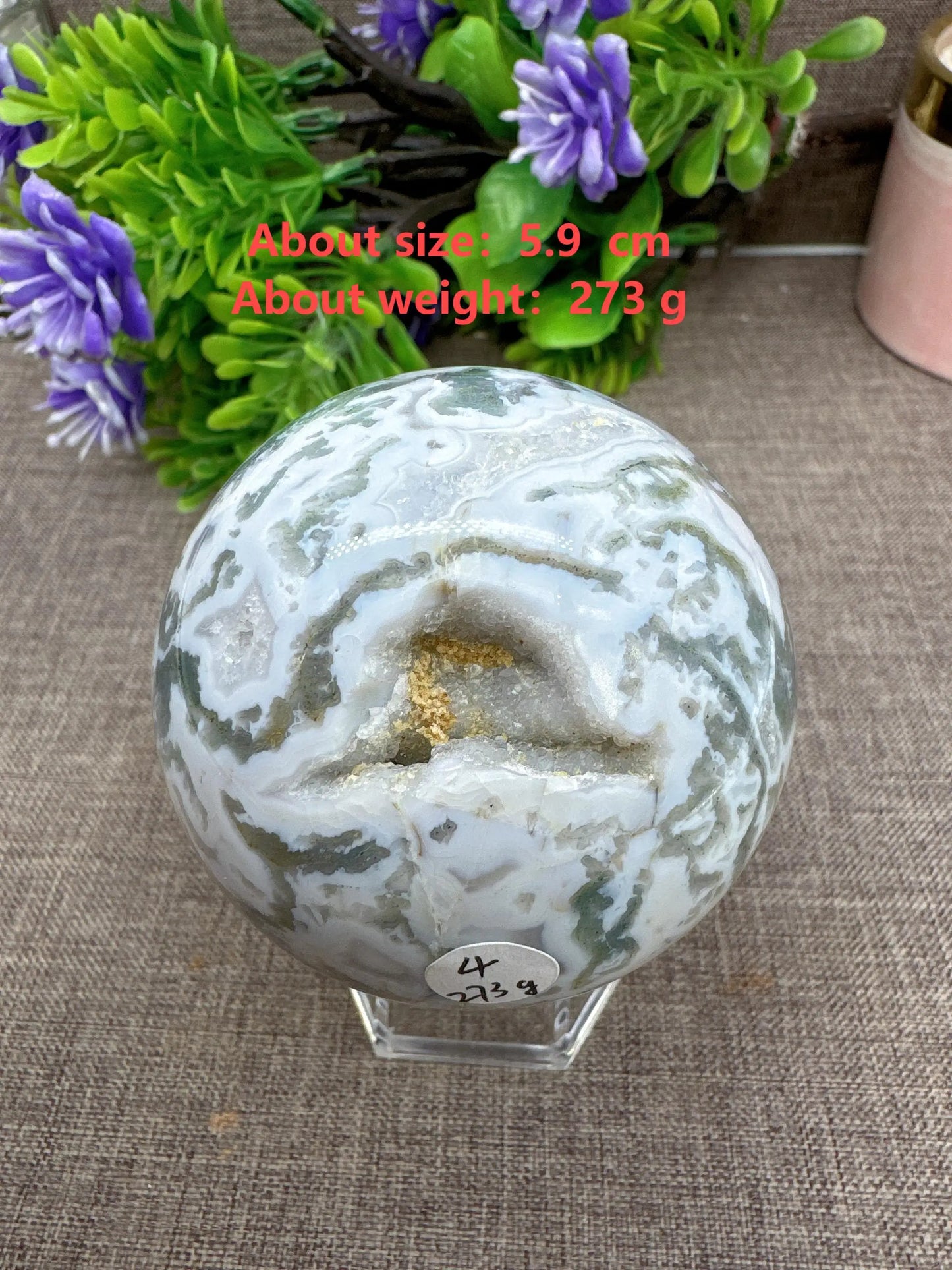 Moss Agate Druzy Sphere