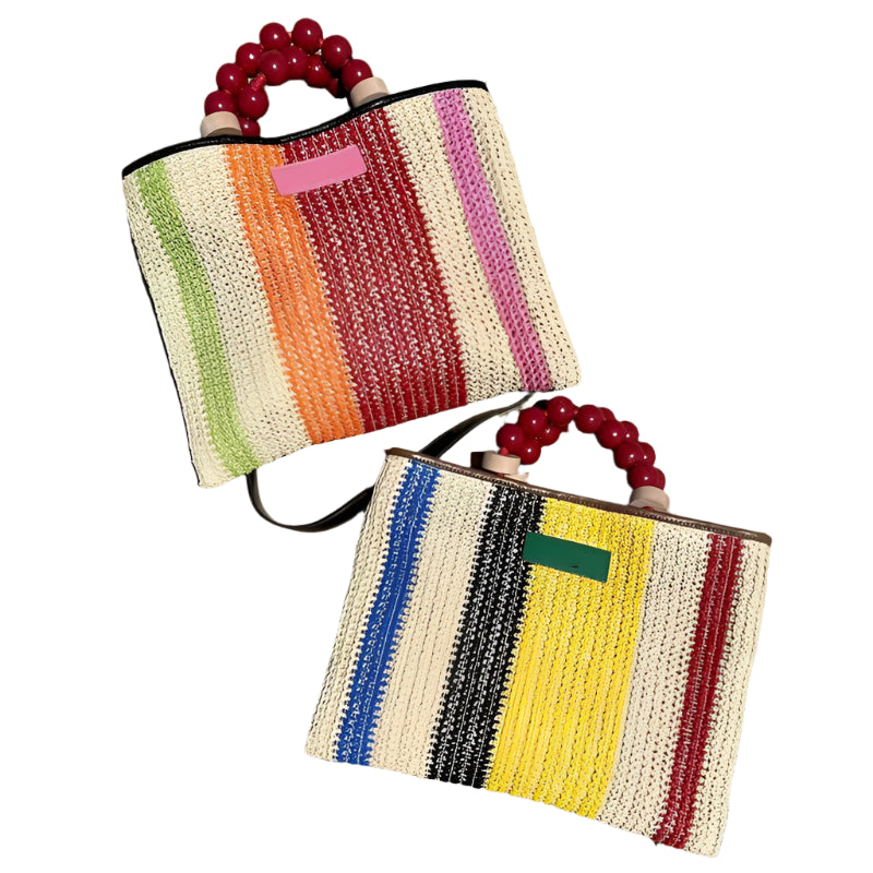 Straw Woven Handbag with Beaded Handle