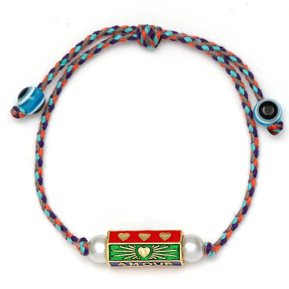 Adjustable Braided Rope Charm Bracelet