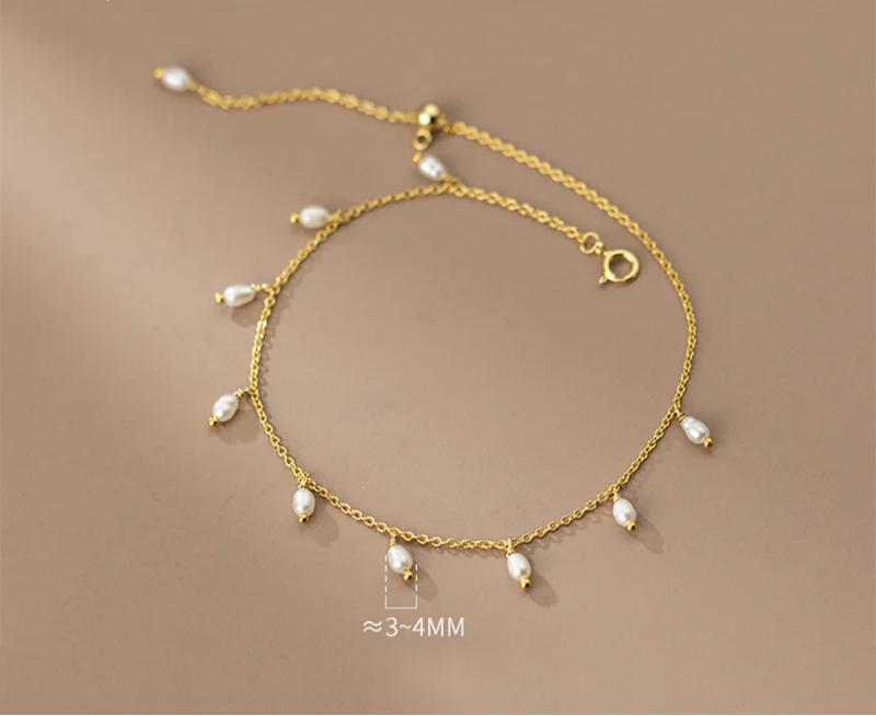 Sterling Silver Pearl Tassel Anklet