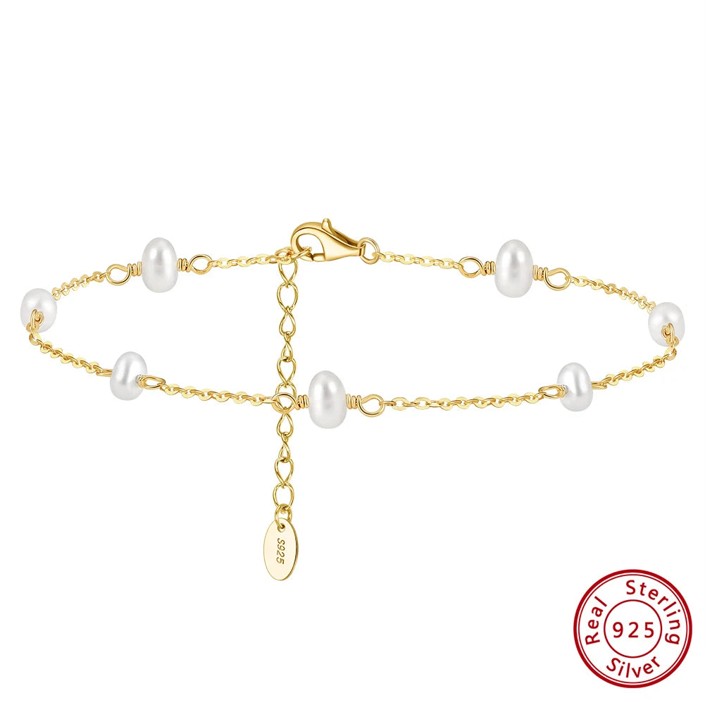 Freshwater Pearls & Chain Anklet (Sterling Silver)