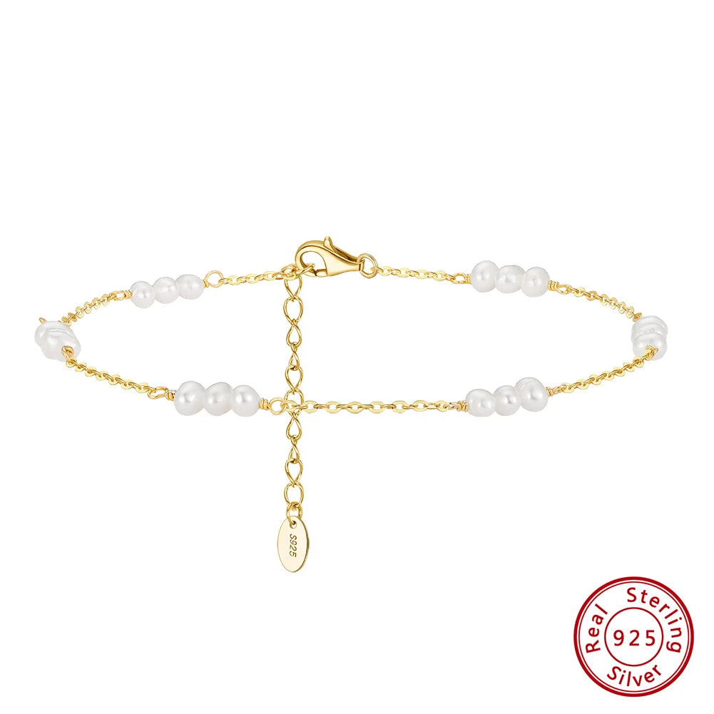 Freshwater Pearls & Chain Anklet (Sterling Silver)