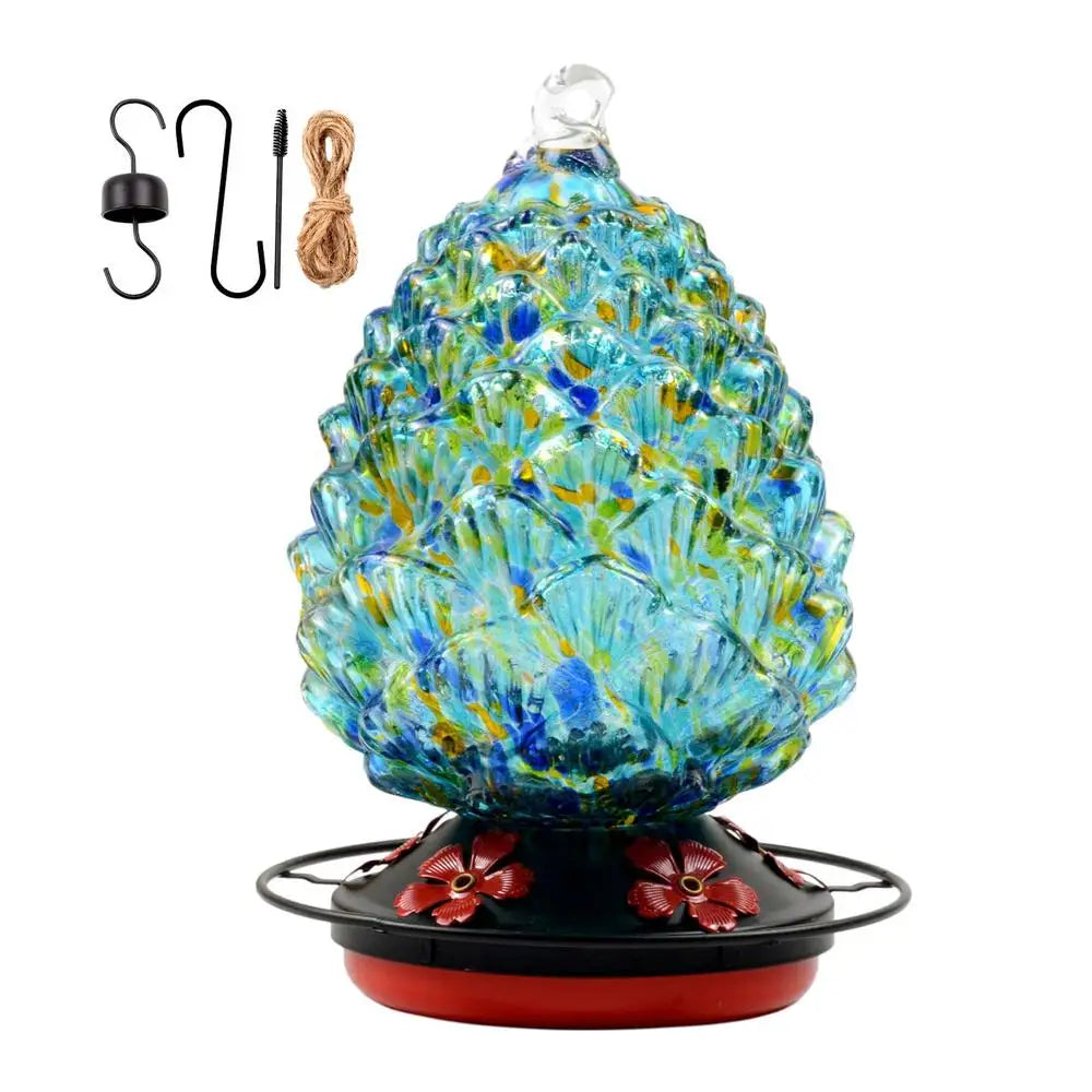 Colored Glass Hanging Hummingbird Feeder