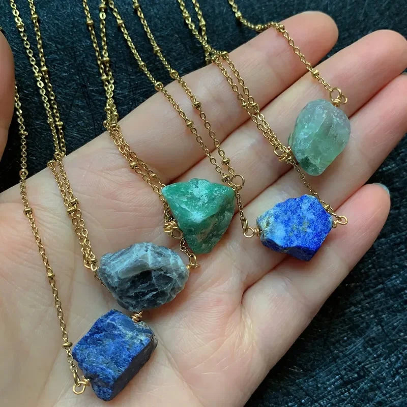 Healing Stone Raw Rock Mineral/Crystal Necklace (18 kt Gold Plated)