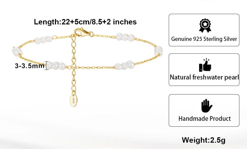 Freshwater Pearls & Chain Anklet (Sterling Silver)