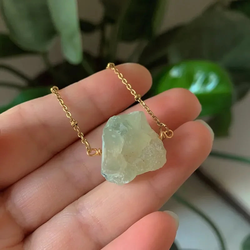 Healing Stone Raw Rock Mineral/Crystal Necklace (18 kt Gold Plated)