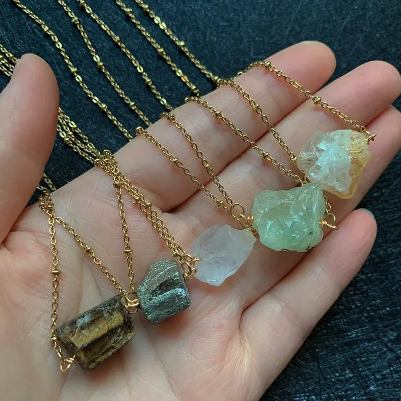 Healing Stone Raw Rock Mineral/Crystal Necklace (18 kt Gold Plated)