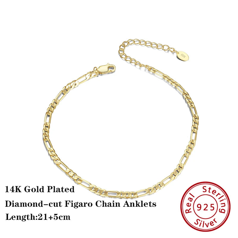 14K Gold Plated Sterling Silver Anklets (22 style options)
