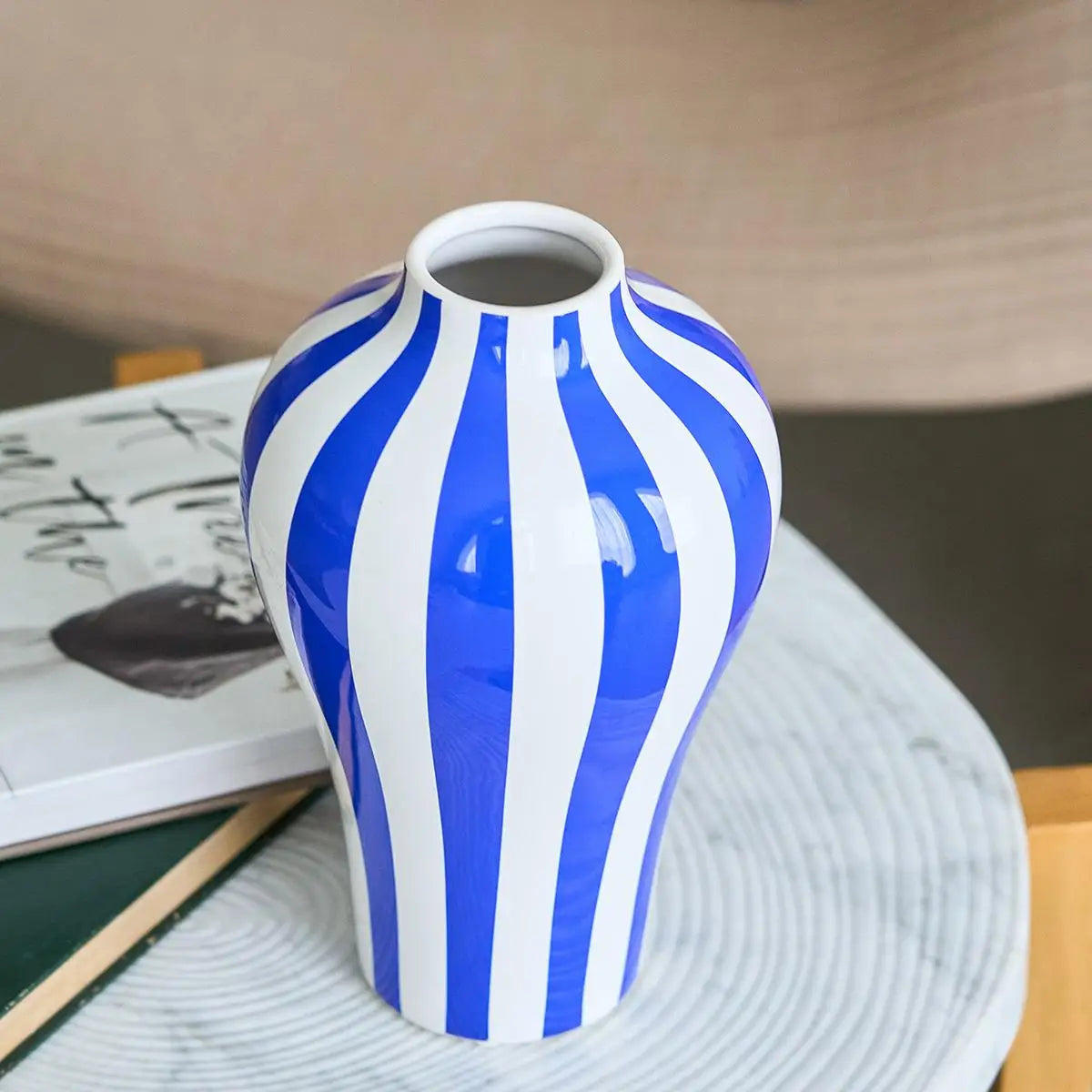 Blue & White Ceramic Vase (Striped, Checkered or Dotted)