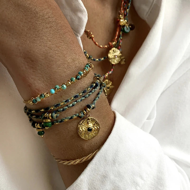 18k Gold-plated Stainless Steel Charm with Rope Necklace & Bracelet