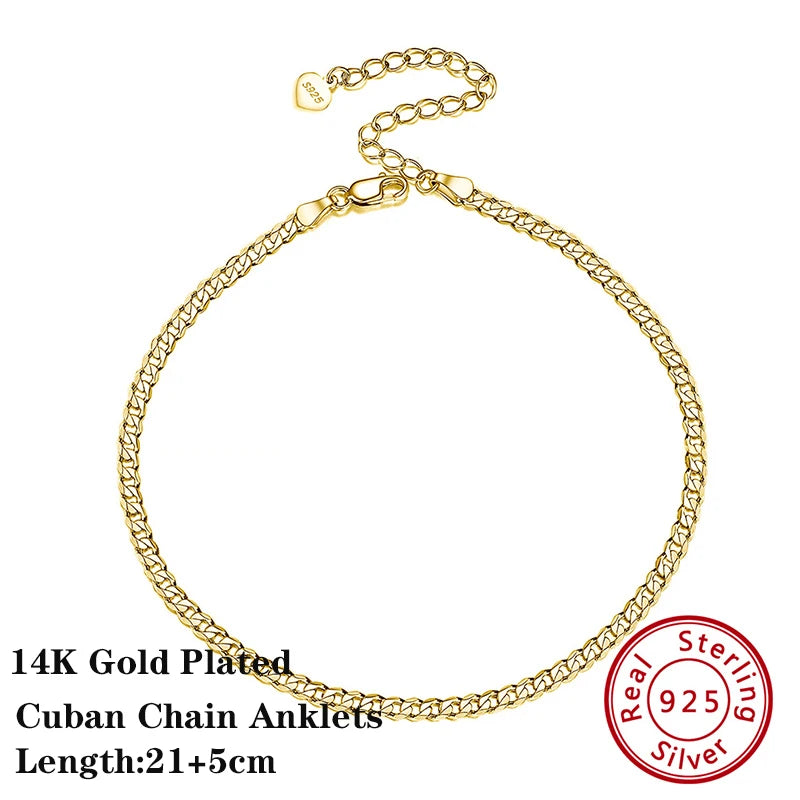 14K Gold Plated Sterling Silver Anklets (22 style options)