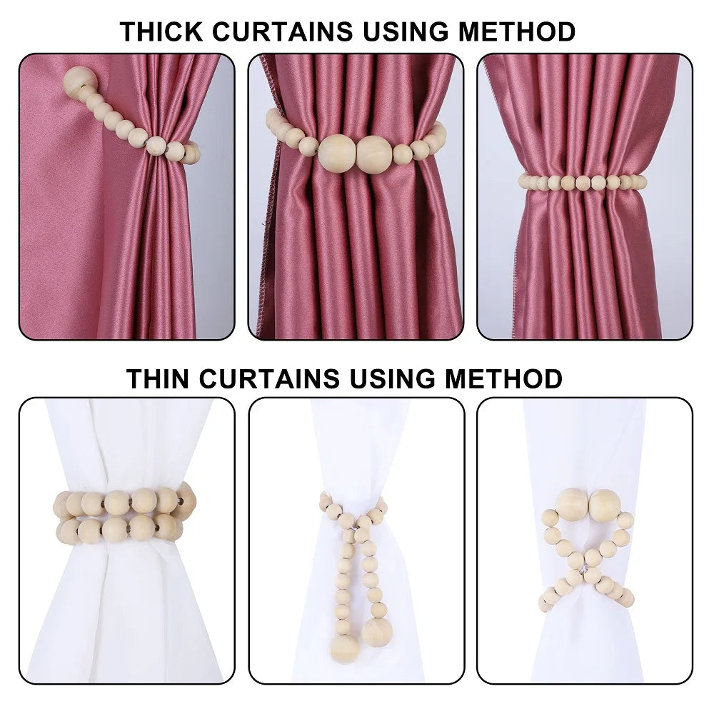 Magnetic Wood Bead Curtain Tiebacks