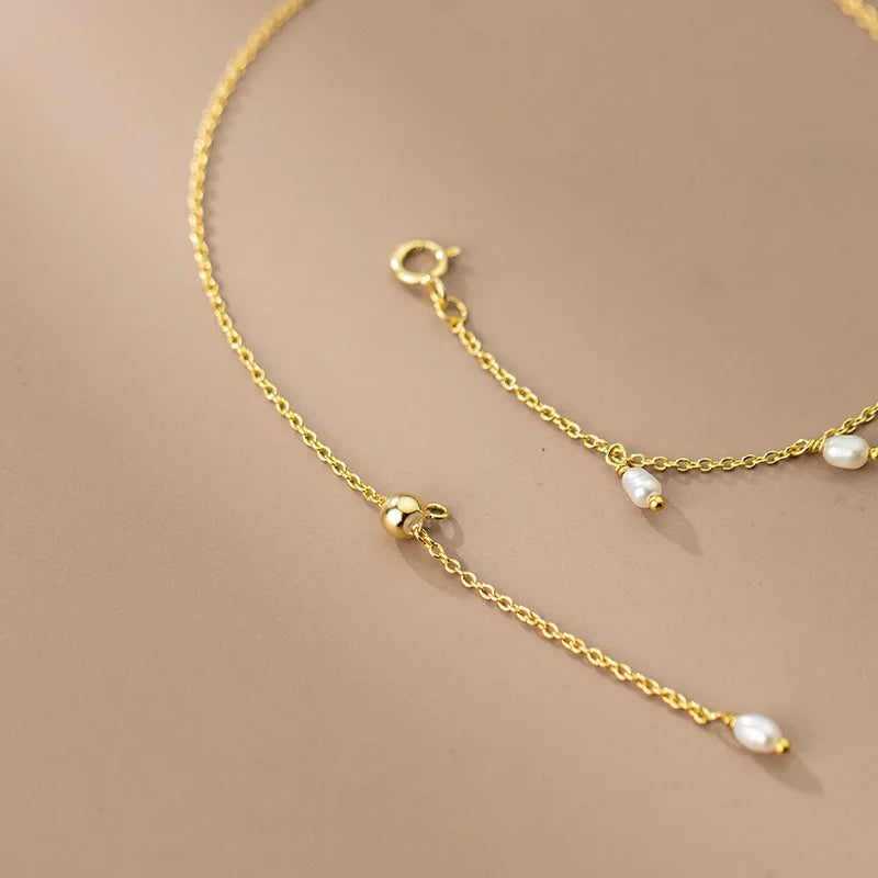 Sterling Silver Pearl Tassel Anklet
