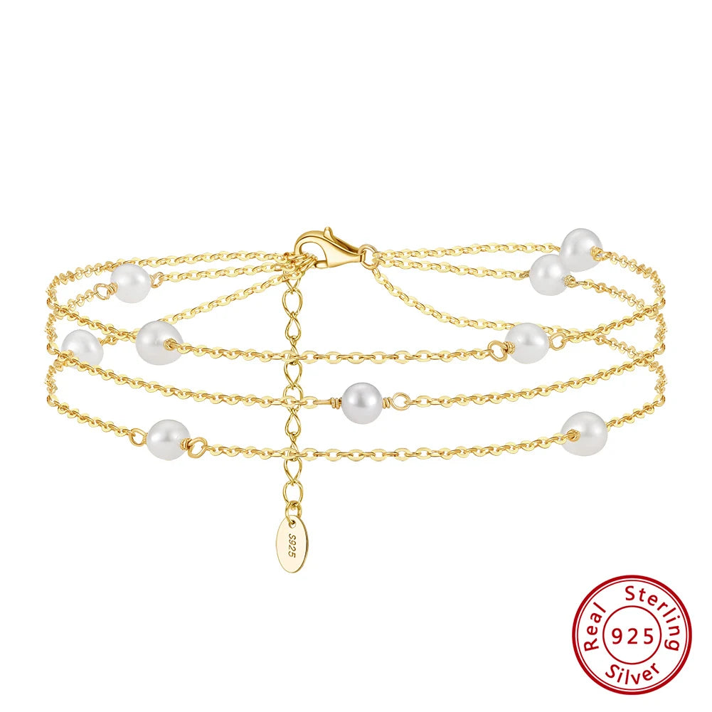 Freshwater Pearls & Chain Anklet (Sterling Silver)