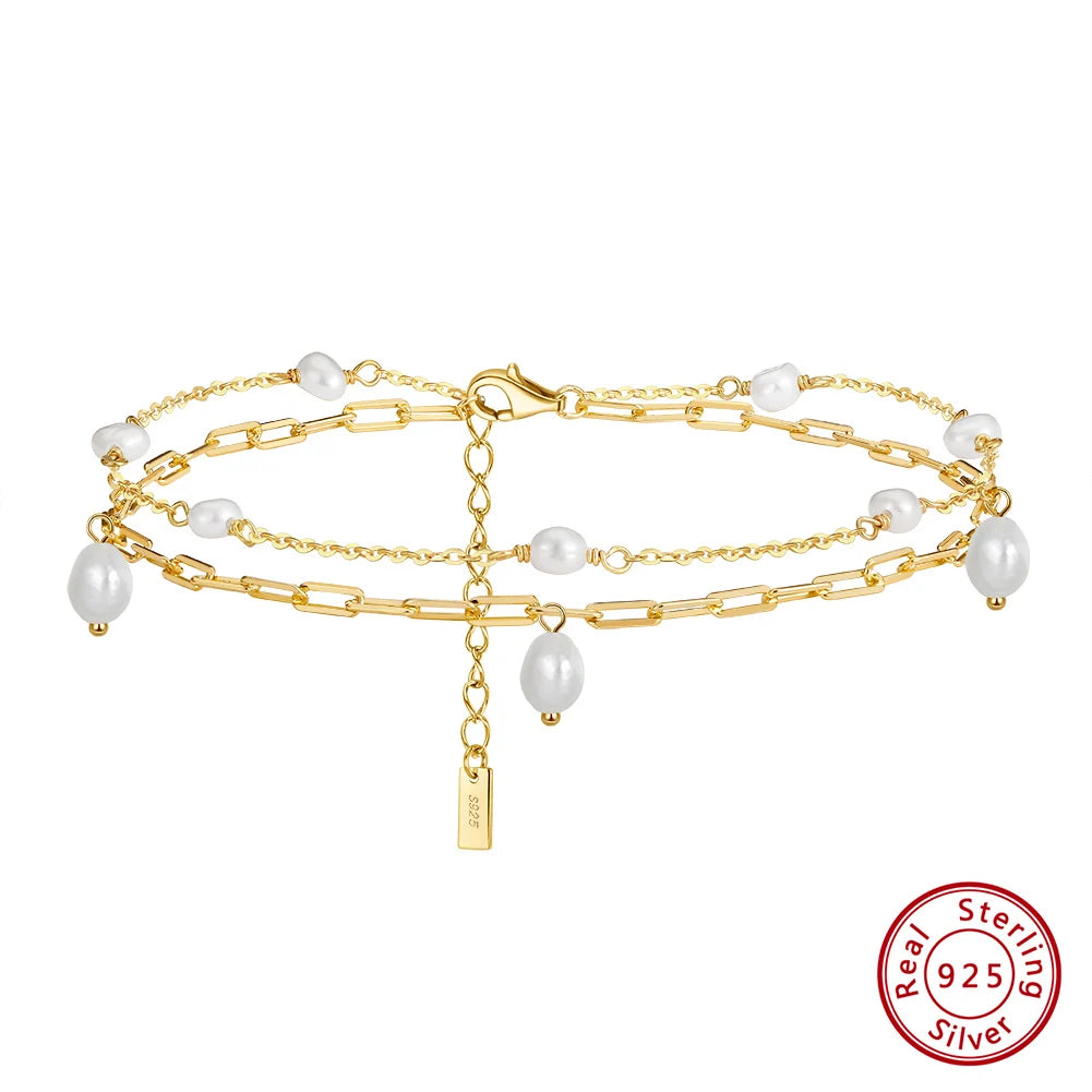 Freshwater Pearls & Chain Anklet (Sterling Silver)
