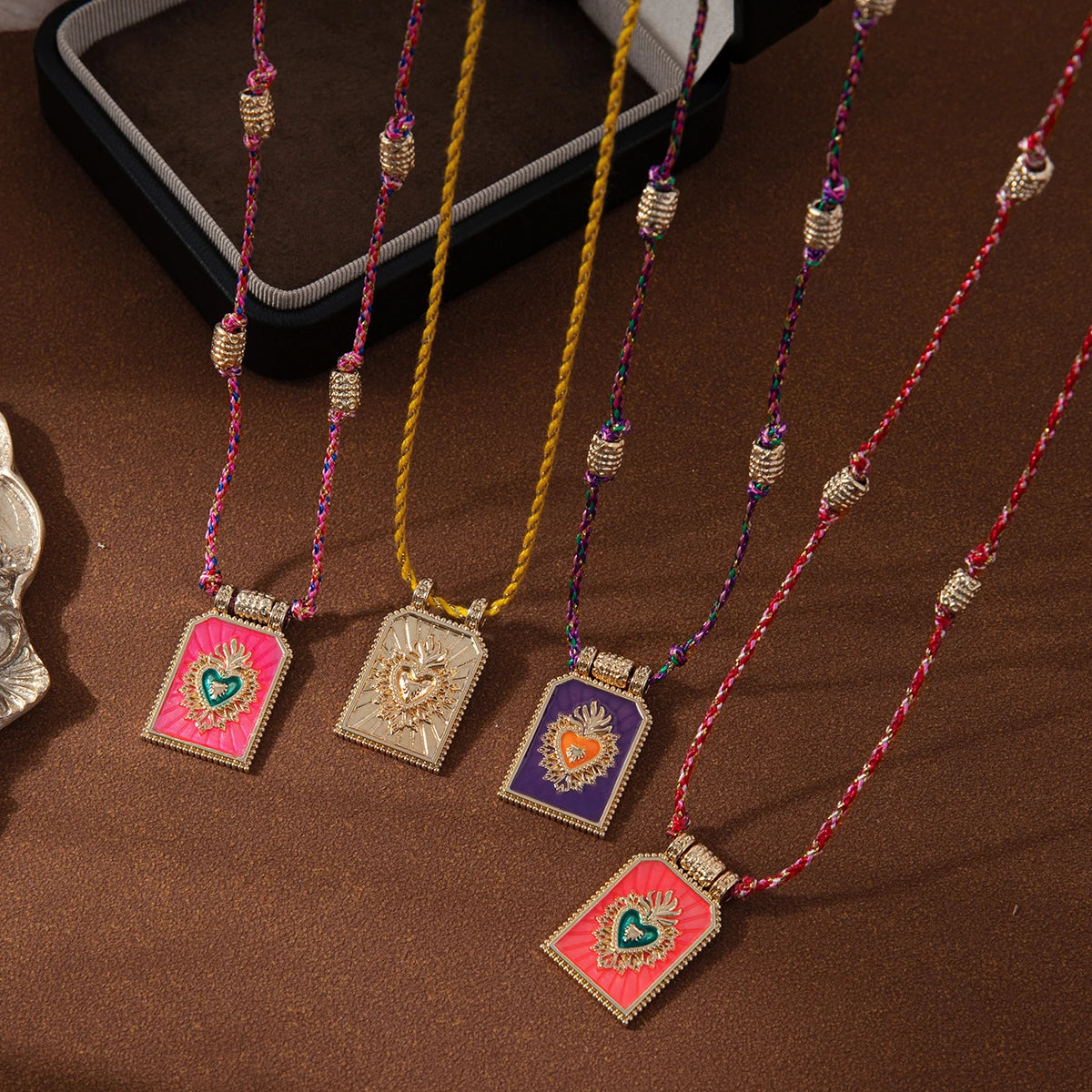 Colored Heart Tarot Card Pendant Necklace