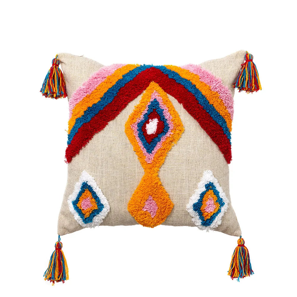 Bright Boho Pillow Case with Tassels
