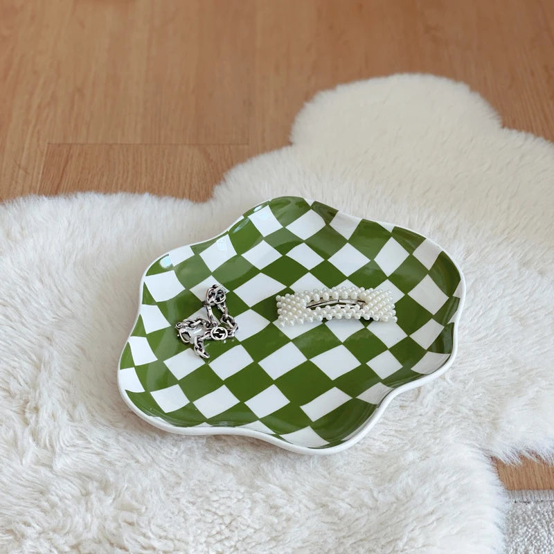Chessboard Ceramic Plate (Black, Orange or Green)