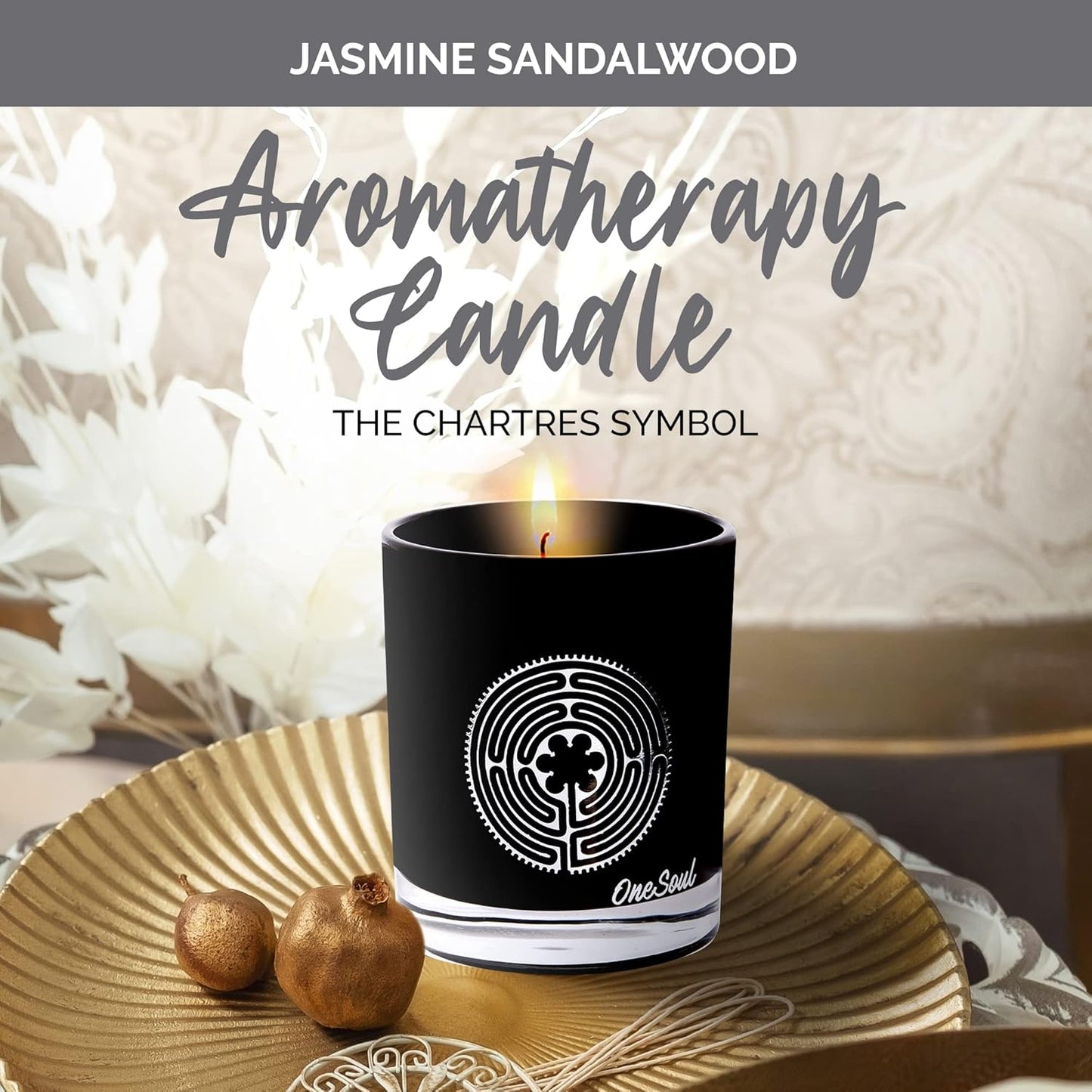 Jasmine Sandalwood Aromatherapy Candle, Earthy Scented Jar Candle, 7.6 Oz, 50 Hour Burn Time