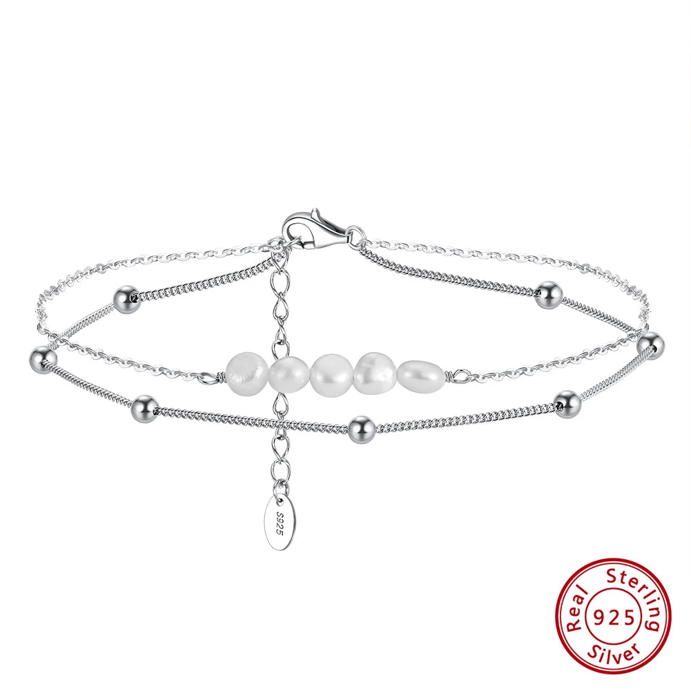 Freshwater Pearls & Chain Anklet (Sterling Silver)