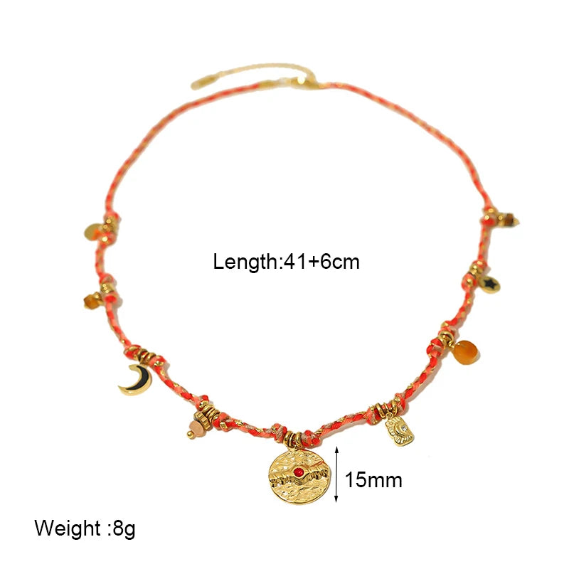 18k Gold-plated Stainless Steel Charm with Rope Necklace & Bracelet
