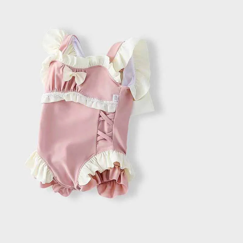 Baby Girl's One Piece Pink & White Swimsuit