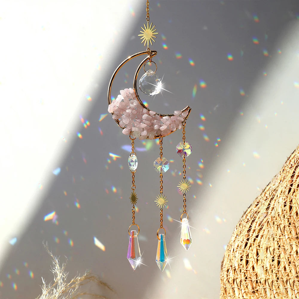 Crystal Suncatcher Moon Amethyst Rainbow Maker Garden Decoration