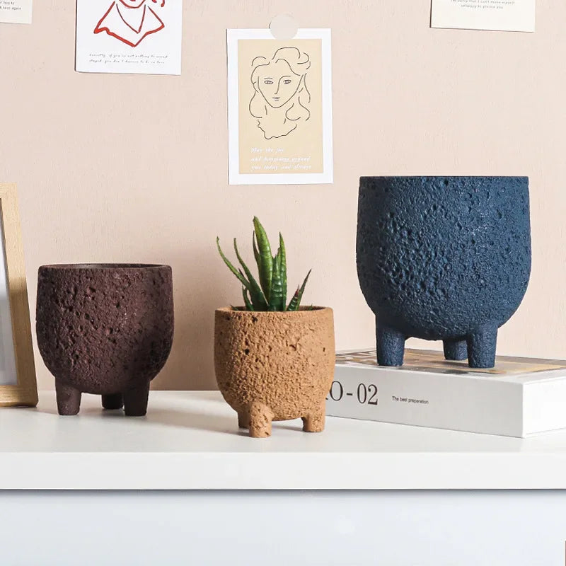 Volcanic Stone Cement Flower Pot with Feet
