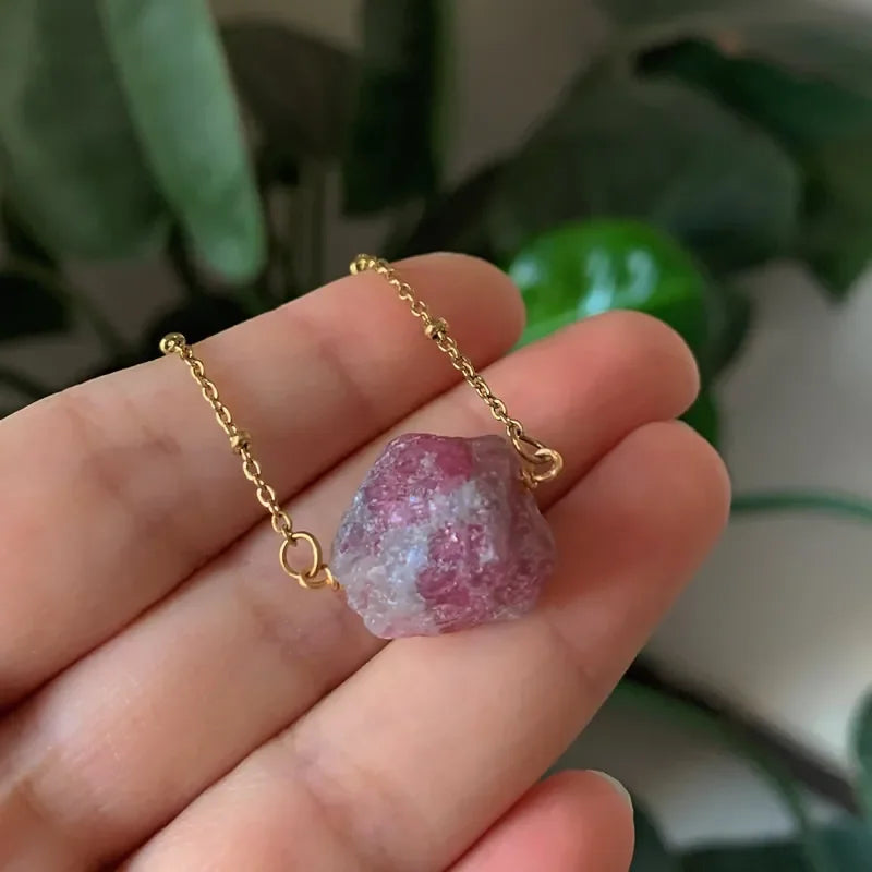 Healing Stone Raw Rock Mineral/Crystal Necklace (18 kt Gold Plated)