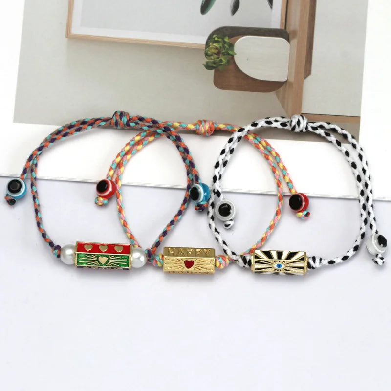 Adjustable Braided Rope Charm Bracelet