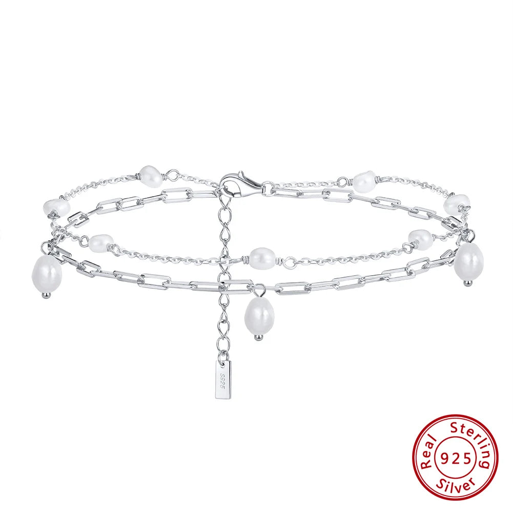 Freshwater Pearls & Chain Anklet (Sterling Silver)