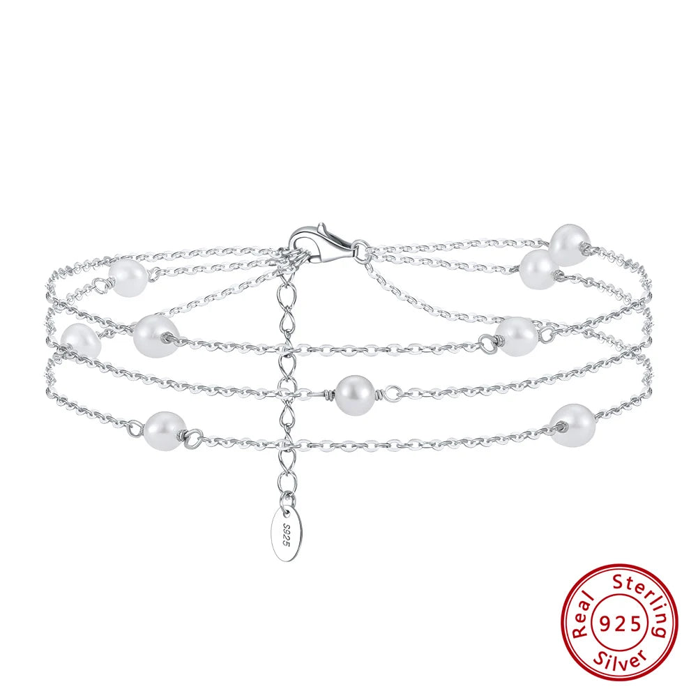 Freshwater Pearls & Chain Anklet (Sterling Silver)