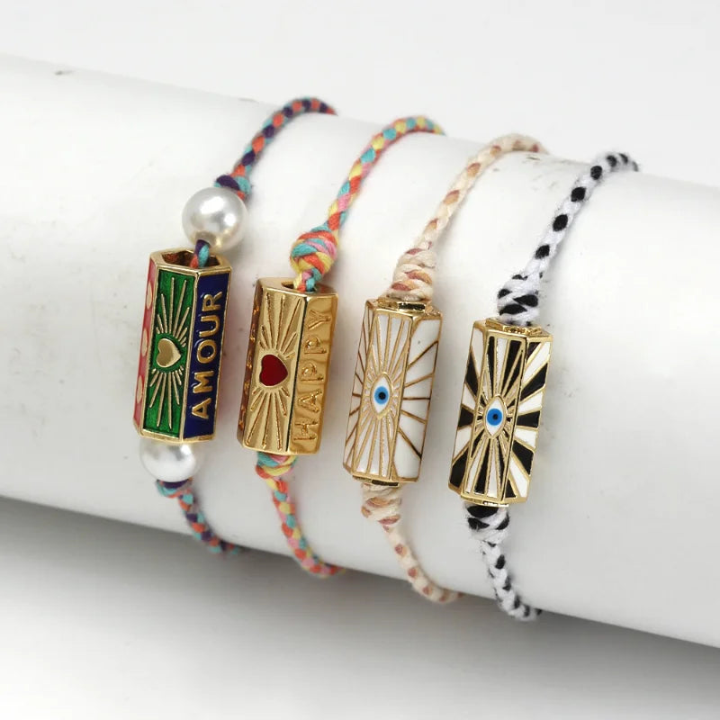 Adjustable Braided Rope Charm Bracelet