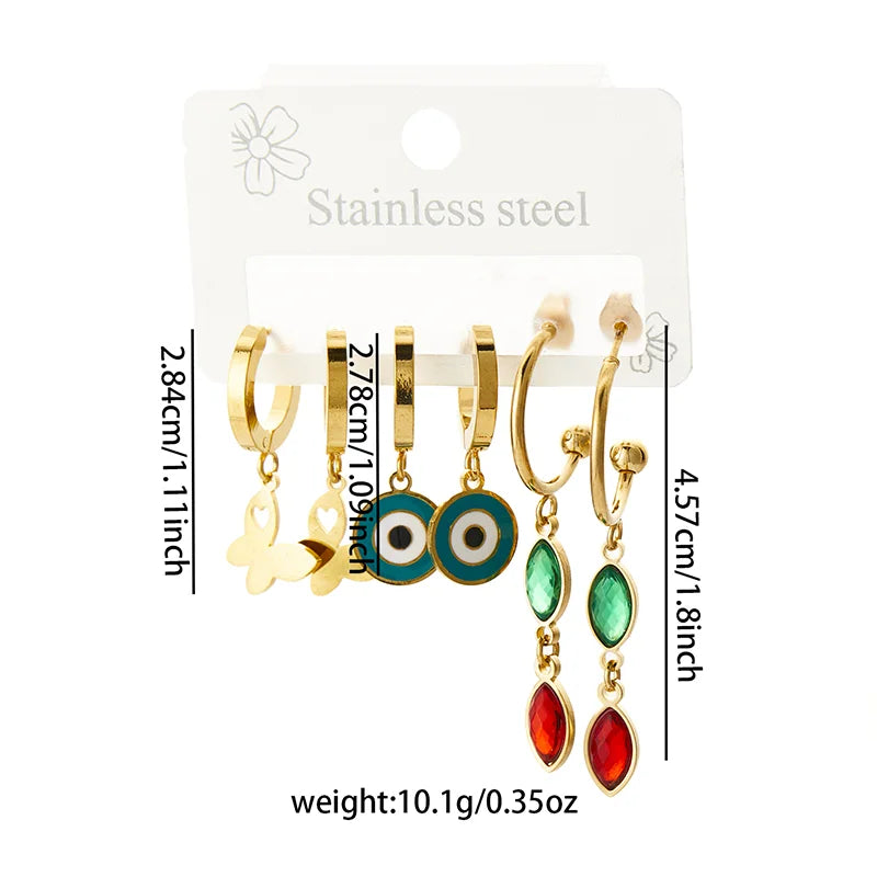 Stainless Steel Colorful Zircon Tassels Earrings