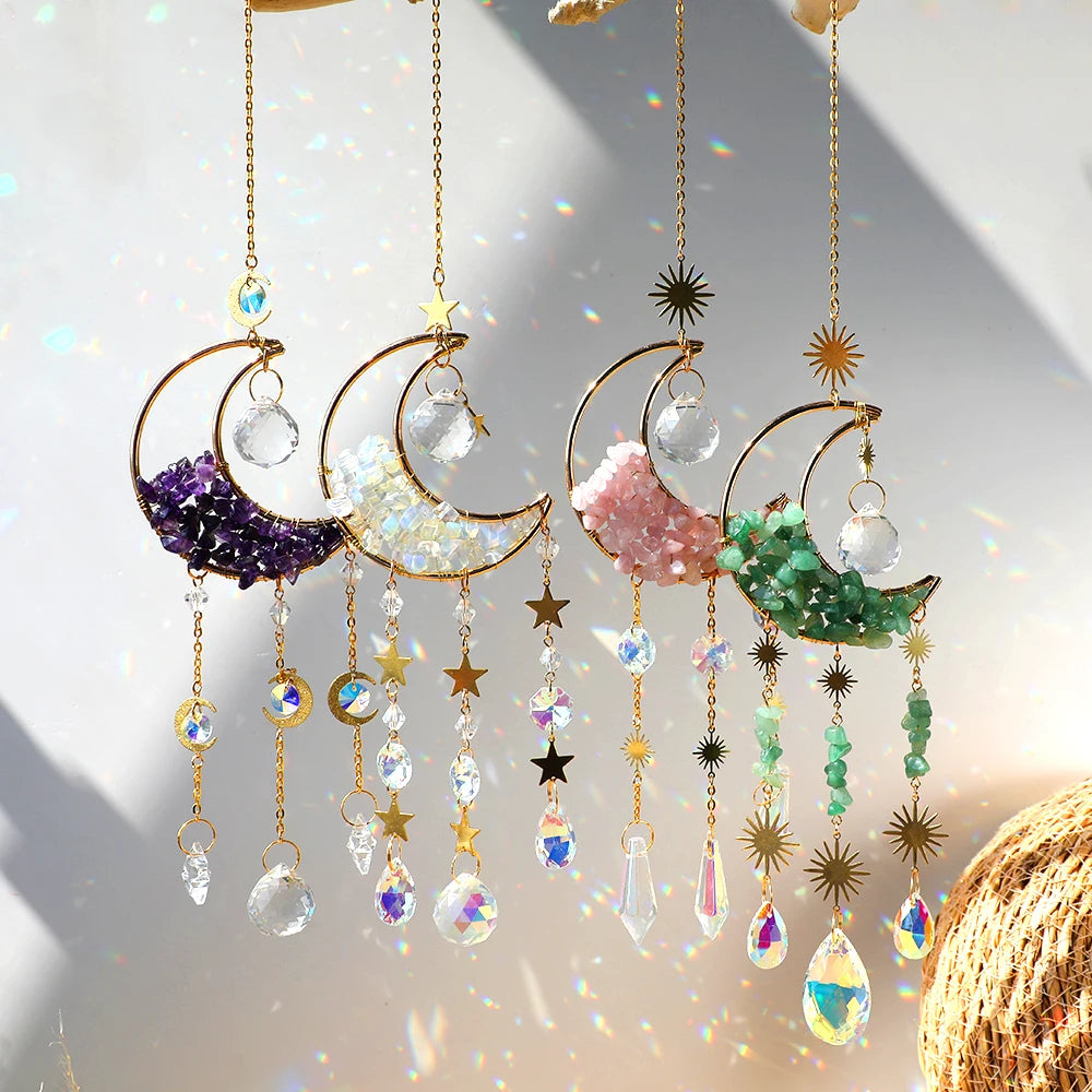 Crystal Suncatcher Moon Amethyst Rainbow Maker Garden Decoration