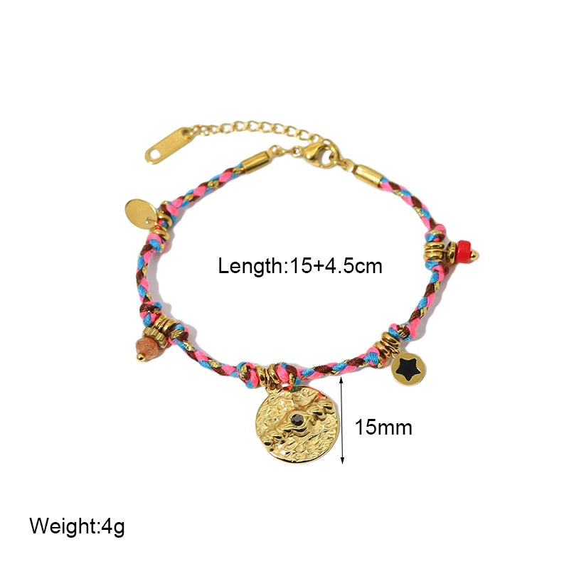 18k Gold-plated Stainless Steel Charm with Rope Necklace & Bracelet