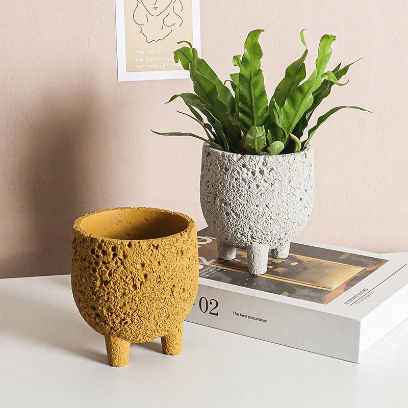 Volcanic Stone Cement Flower Pot with Feet