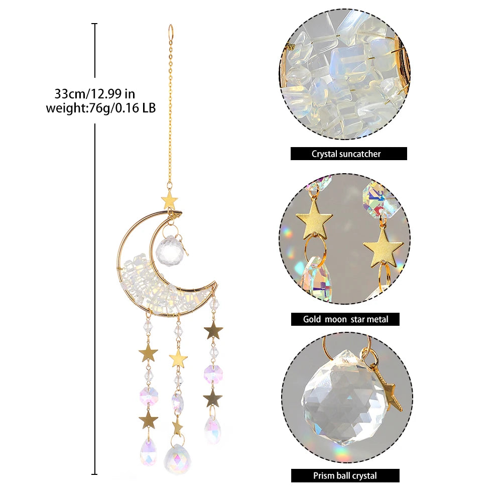 Crystal Suncatcher Moon Amethyst Rainbow Maker Garden Decoration