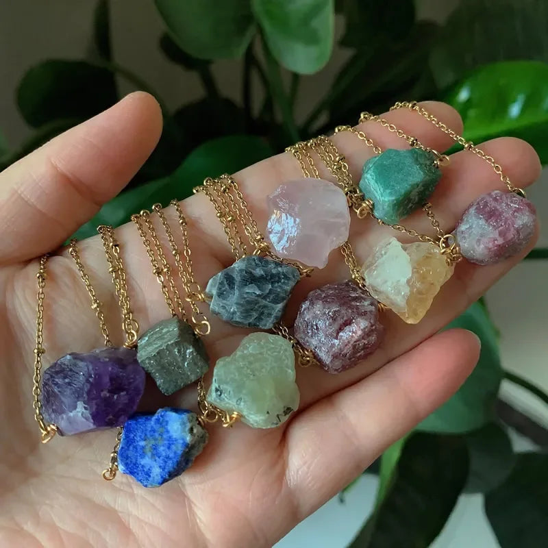 Healing Stone Raw Rock Mineral/Crystal Necklace (18 kt Gold Plated)