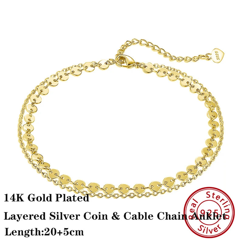 14K Gold Plated Sterling Silver Anklets (22 style options)