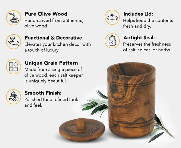 Olive Wood Salt Jar with Lid