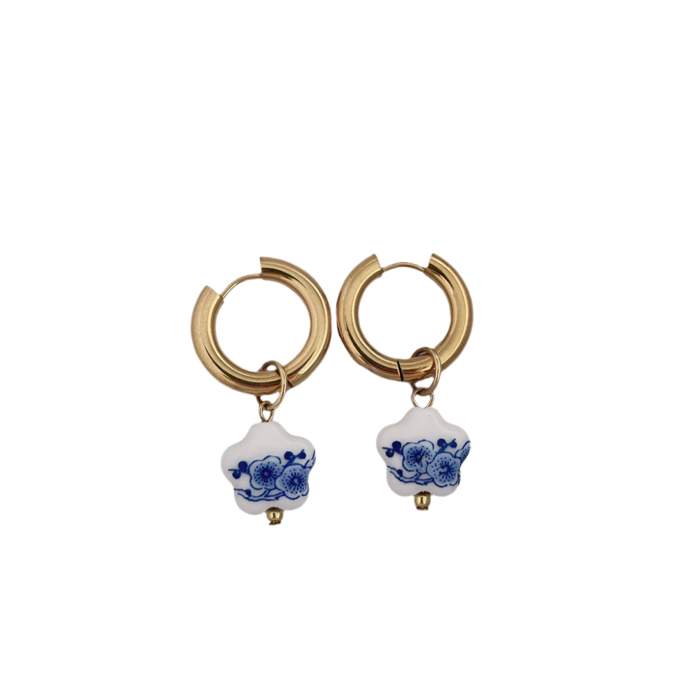 Blue & White Gold Plated Dangle Earrings