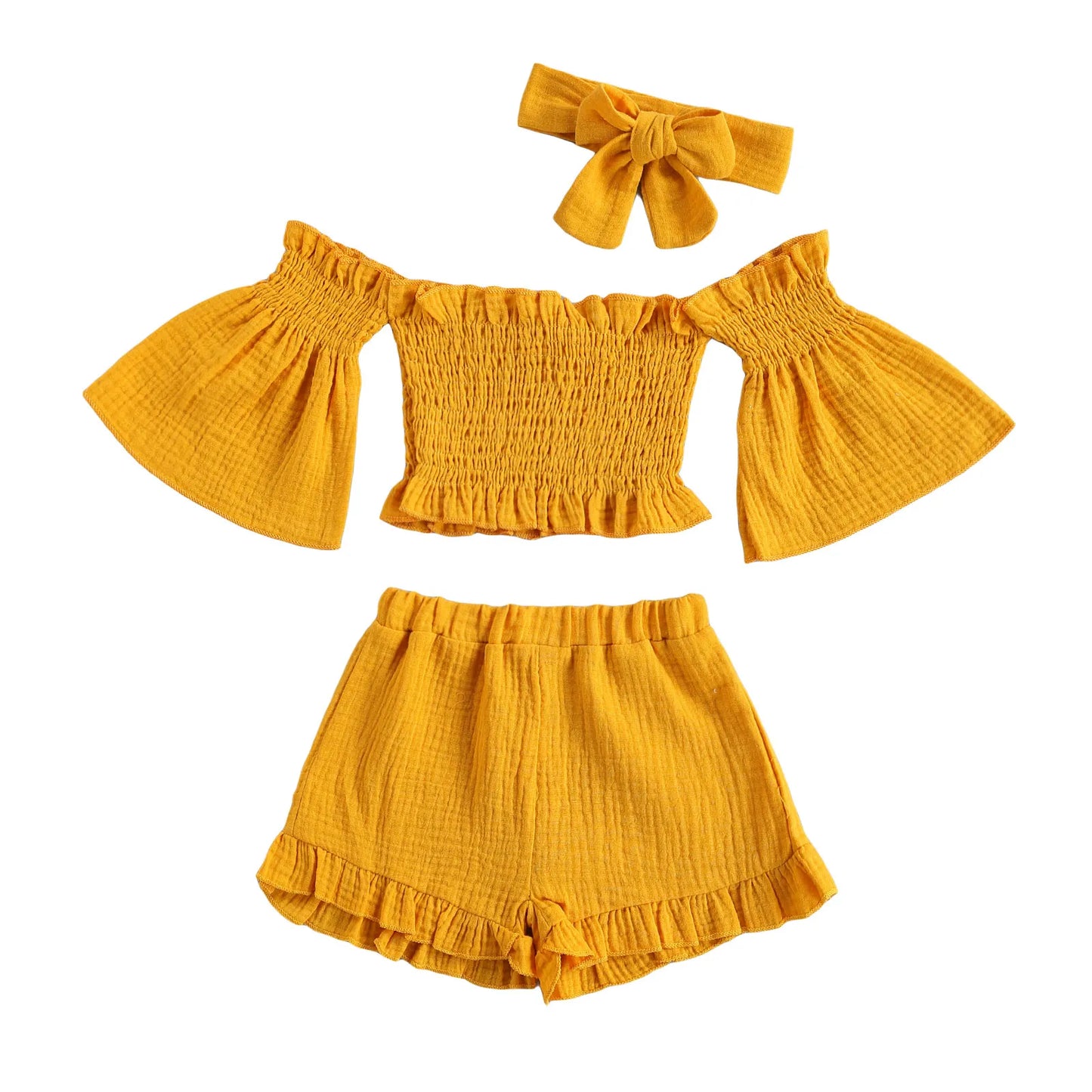 Girls Summer Three Piece Set (Top, Shorts & Headband)