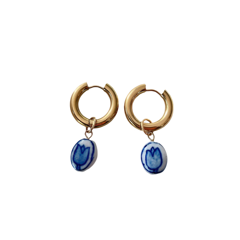 Blue & White Gold Plated Dangle Earrings