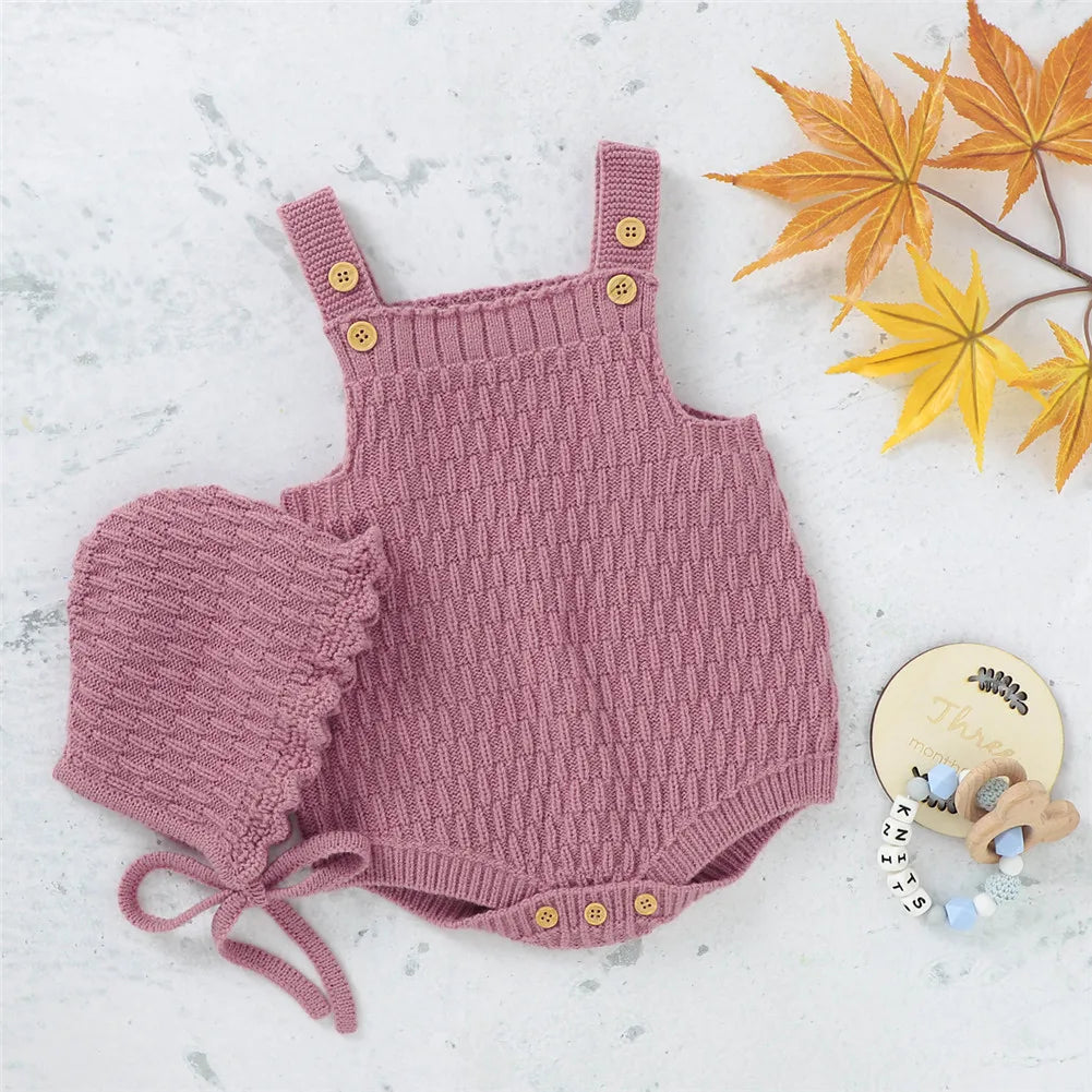 Hand Knitted Romper Clothes Set Onesie with Hats