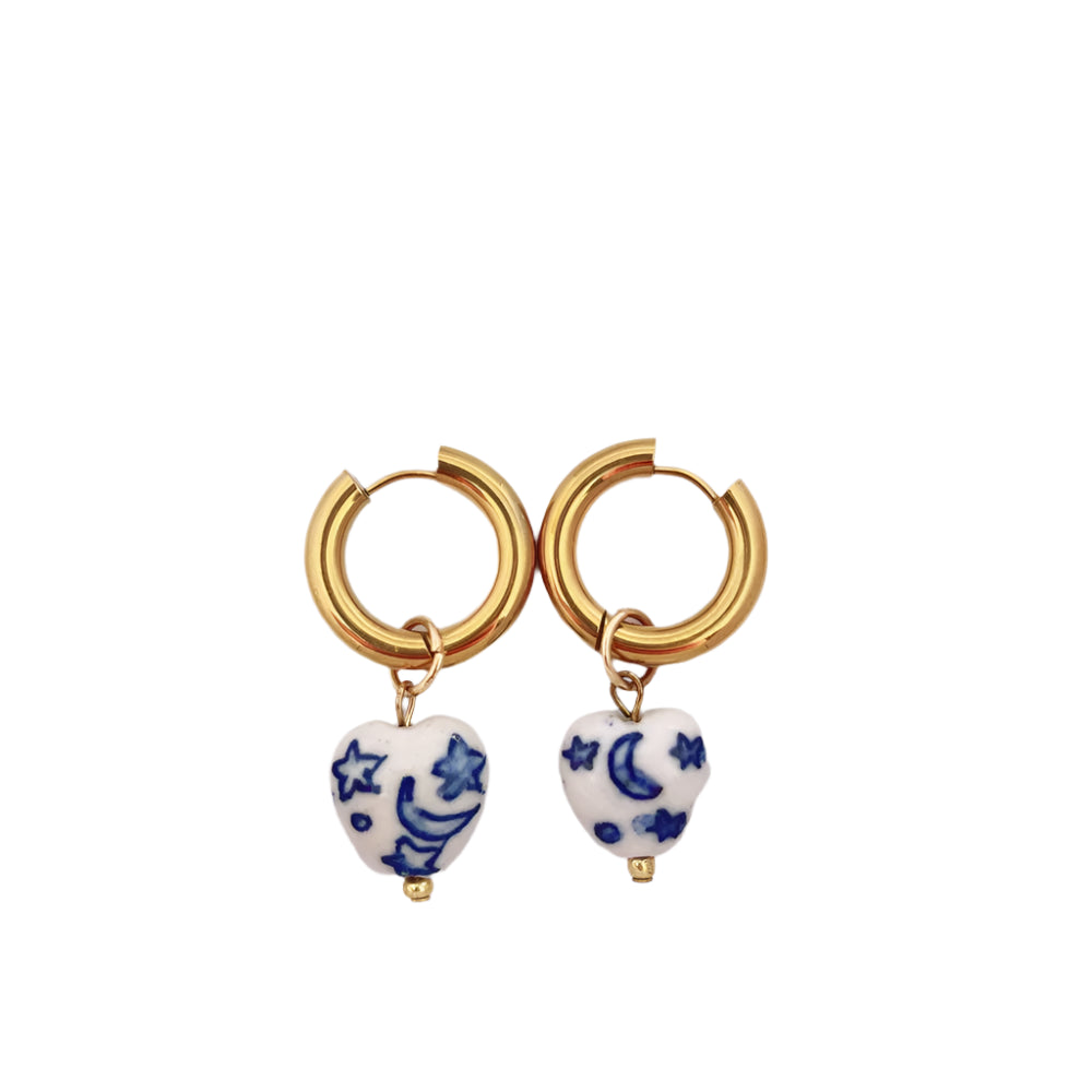 Blue & White Gold Plated Dangle Earrings
