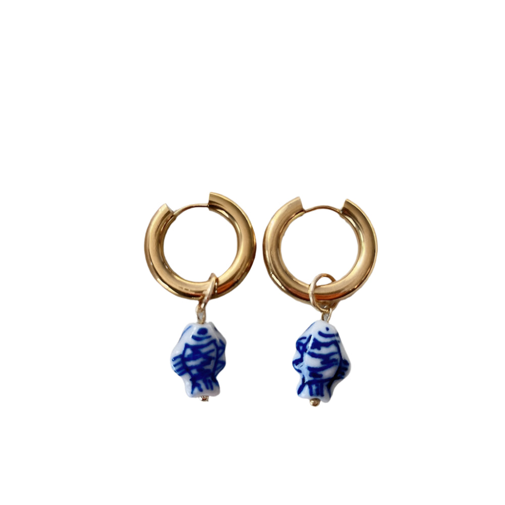 Blue & White Gold Plated Dangle Earrings
