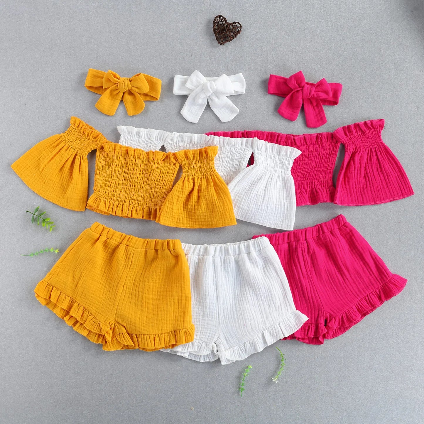 Girls Summer Three Piece Set (Top, Shorts & Headband)