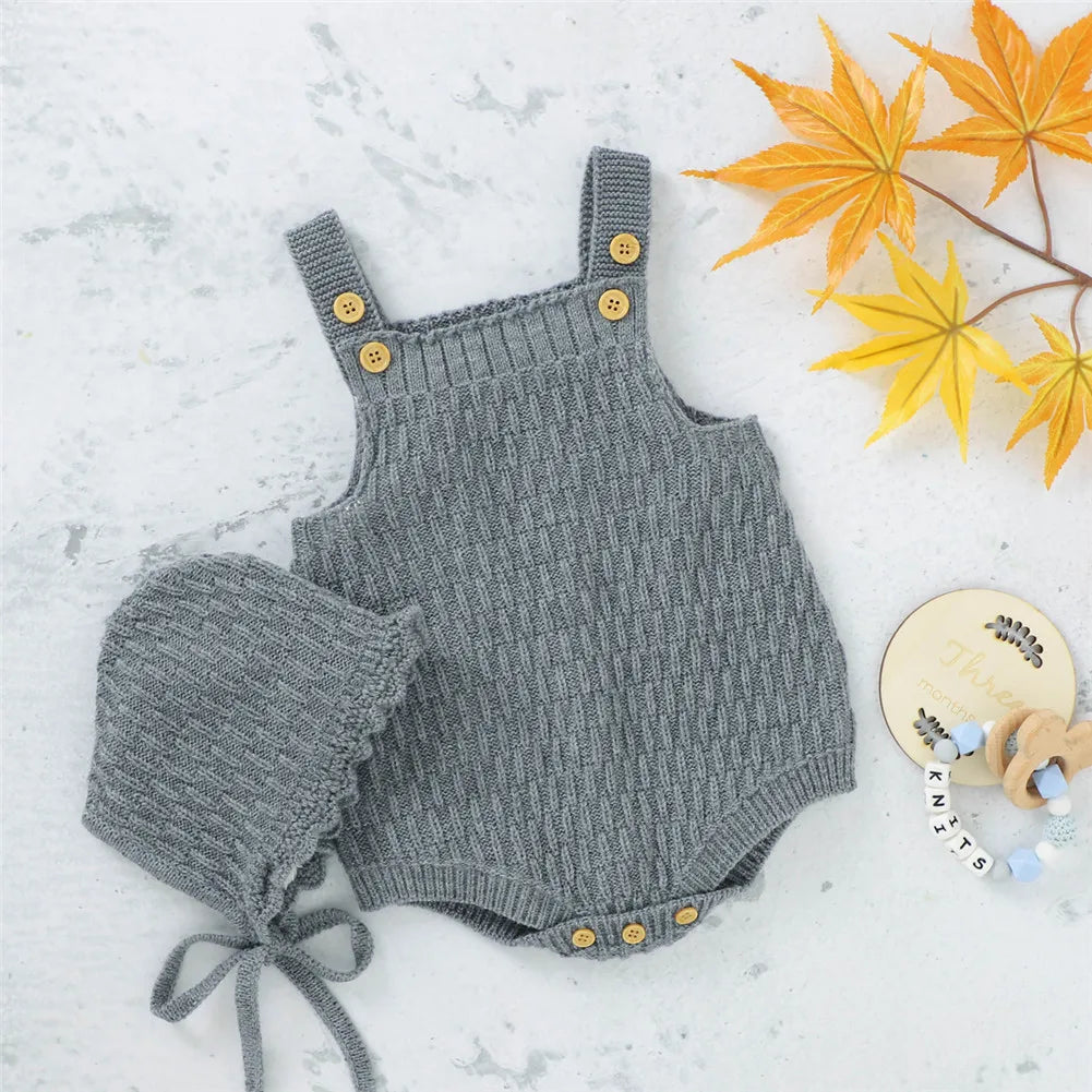 Hand Knitted Romper Clothes Set Onesie with Hats